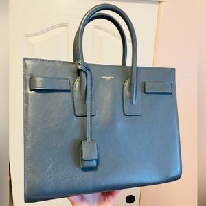 EUC YSL Saint Laurent Sac de Jour Blue/Gray Leather Bag